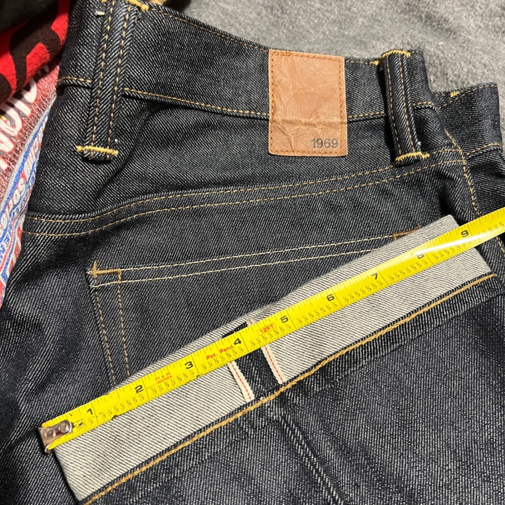 Gap 1969 Mens Straight Leg Raw Selvedge Denim Jeans Indigo Blue 38x32